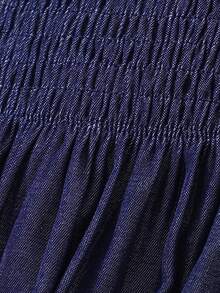 SHEIN 少女纯色泡泡袖蝴蝶结休闲夏日连衣裙 - 藏蓝色 - 查看 6