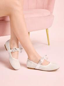CUCCOO DOLLMOD Women's Apricot Suede Bow Mary Jane Shoes, Sweet And Gentle Elegant, Versatile For Commuting And Daily Wear Valentine's Day - Apricot - View 4