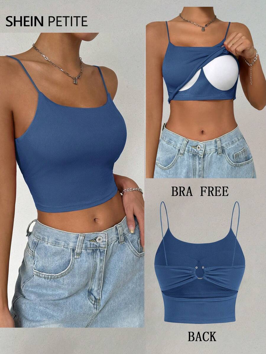 SHEIN PETITE Top deportivo con espalda descubierta, hebilla metálica y diseño calado - Azul - Ver 1