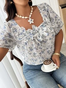 Breezaya 大码女式春夏纹理碎花休闲度假衬衫 - 彩色 - 查看 4