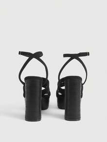 CUCCOO LuxiPop 女士经典简约时尚高跟凉鞋防水桌边设计夜店舞会性感服饰 - 黑色 - 查看 5