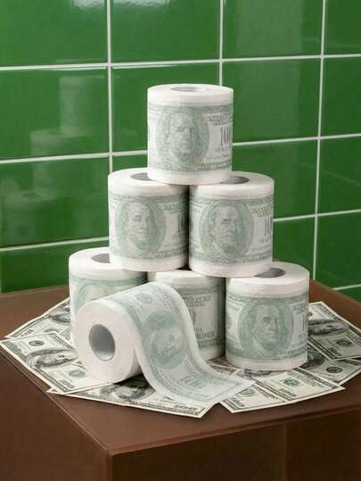 Joivida 100 Dollar Bill Printed Toilet Paper Double Layer Wood Pulp Roll With Benjamin Franklin Portrait And Security Stripes Soft Septic Funny Bathroom Decor Novelty Home Accessory Unique American Currency Style Gag Gift Housewarming Present Guest Bathroom Essential