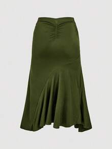 SHEIN MOD Plus Size High Waist Ruffle Asymmetrical Hem Skirt Army Green Midi Skirt Tie Skirt Wrap Skirt Asymmetrical Skirt Army Green Tie Skirt - Army Green - View 2