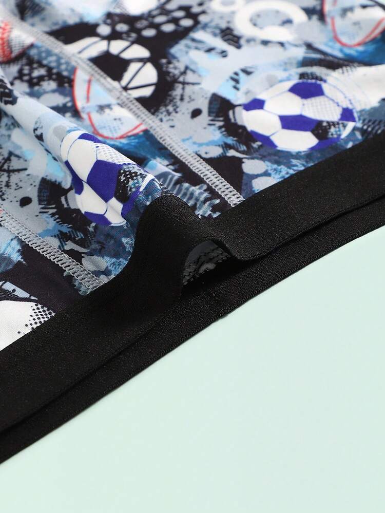 Paquete de 10 calzoncillos tipo bóxer cómodos para niños con estampados de caras sonrientes, baloncesto y fútbol, ropa interior con estampados de dibujos animados de moda - Multicolor - Añade 5