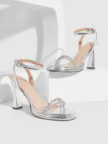 CUCCOO SZL Women's Fashionable Elegant Crystal Decorated High Heel Sandals Prom Heels Summer Shoes - Silver - View 9