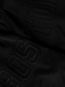 Manfinity Roghcode Men's Street Style Drawstring Shorts, Loose Minimalist Large Font Letter Embossed Shorts - Black - View 4