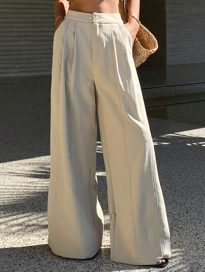 DAZY Women's Solid Color Split Wide Leg Casual Pants, Spring/Summer