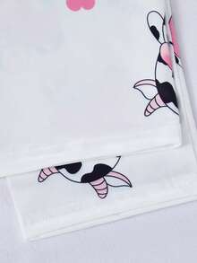 Genkimix Kids 2pcs/Set Girls Cute Pink Cow Print & Full Print White Pants Comfortable Casual Pajama Homewear Set, Autumn/Winter - Pink - View 6