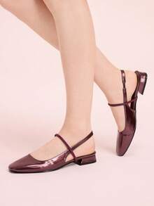 CUCCOO DOLLMOD 女士黑色亮面漆皮平底玛丽珍鞋，方头设计，方便穿脱，适合通勤、约会、聚会、购物、圣诞节等场合。 - 鏽棕色 - 查看 3