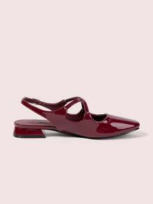 CUCCOO DOLLMOD 可爱蝴蝶结装饰玛丽珍平底鞋，杏色，方头，低跟，休闲通勤、约会、派对、购物、上学皆宜，甜美风格 - 酒紅色 - 查看 10