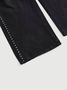 ROMWE Grunge Punk Y2K Retro Millennium Baddie Punk Rivet Design Versatile Women Low Waist Loose Straight Leg Jeans - Black - View 4