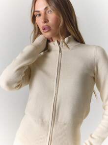 MUSERA 针织漏斗领混色拉链开衫，仅限冬季居家穿着，舒适保暖，适合工作、休闲、优雅等多种场合，尽显春季时尚魅力。 - 奶油色 - 查看 5