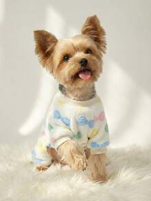 PETSIN 1pc Colorful Bow Print Pet Jumpsuit Autumn And Winter Thick Warm Flannel Pet Clothing - Multicolor - View 4