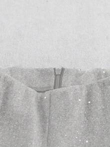 Franclia 时尚优雅闪亮修身羊毛混纺女式短裤 - 淺灰色 - 查看 3