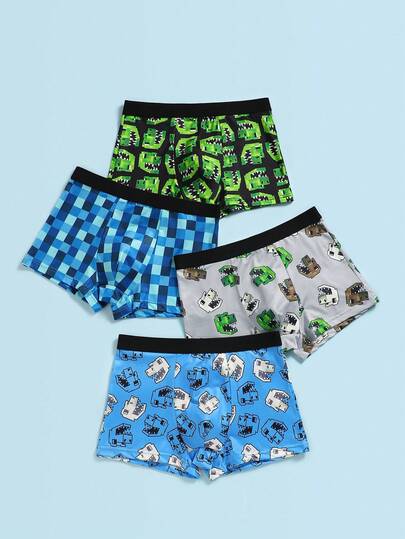 Fantacosmos 4条装卡通恐龙印花舒适柔软青少年男童平角内裤