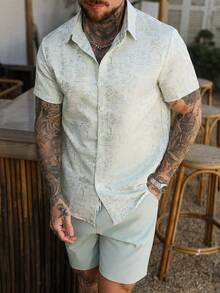 Manfinity RSRT 2pcs Men's Pagoda Print Short Sleeve Shirt Set, Summer - Mint Green - View 4