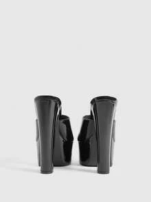 CUCCOO LuxiPop Giày cao gót đế dày mũi tròn dành cho nữ, chất liệu da PU, chống thấm nước, thời trang và thoải mái, thích hợp mang hàng ngày hoặc dự tiệc. - màu đen - Xem 4