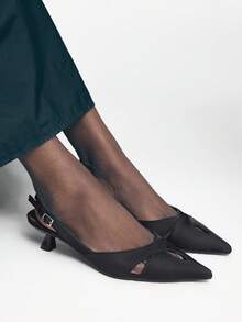 Mnmlis 女士尖头搭扣设计时尚优雅百搭高跟鞋 - 黑色 - 查看 7