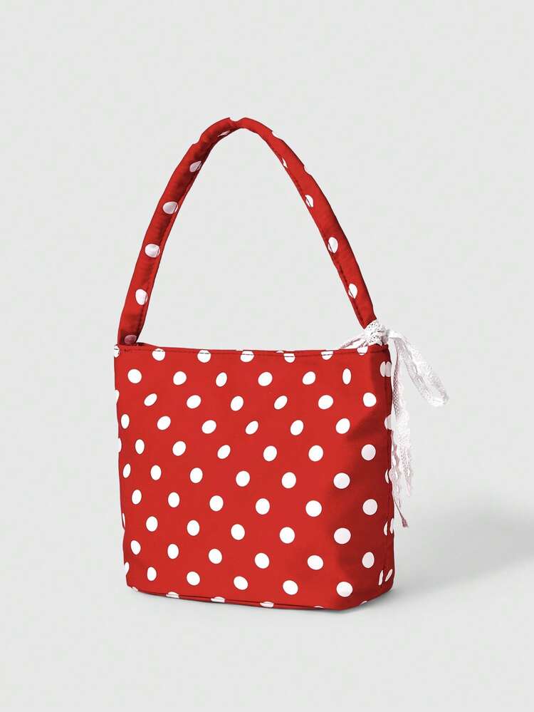 ROMWE Kawaii Fashion Contrasting Polka Dots Daily Street Portable Bucket Women's Cloth Bag - Red - View 4