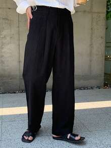 DAZY Pantalones negros lisos para hombre con cintura ajustable, para primavera/verano - Negro - Ver 7