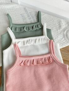 SHEIN 3件套新生男宝宝可爱夏季休闲针织荷叶边吊带连体衣套装 - 彩色 - 查看 5