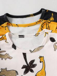 [1 Set] Young BoyCute Cartoon Animal, Gamepad, Astronaut Print Short Sleeve Shorts Snug Fit Pajama Set, Random Assortment - Multicolor - View 4