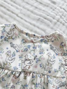 Vintaside Kids 女婴夏季数码印花可爱动物水果装饰刺绣领休闲无袖连衣裙，适合外出、度假和休闲活动 - 杏色 - 查看 6