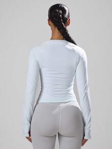 Musera Sport Áo thể thao tay dài ôm sát, có lỗ xỏ ngón tay cái, thích hợp cho Padel, Tennis, Pickleball và tập gym. - Màu xanh nhạt - Xem 4