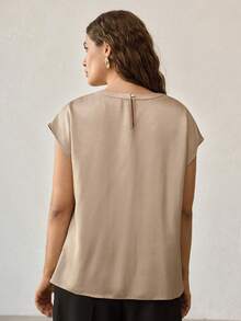 MOTF PREMIUM PLUS SIZE METALLIC CHAIN COLLAR SATIN SLEEVELESS BLOUSE, CHAMPAGNE COLOR - Champagne - View 3