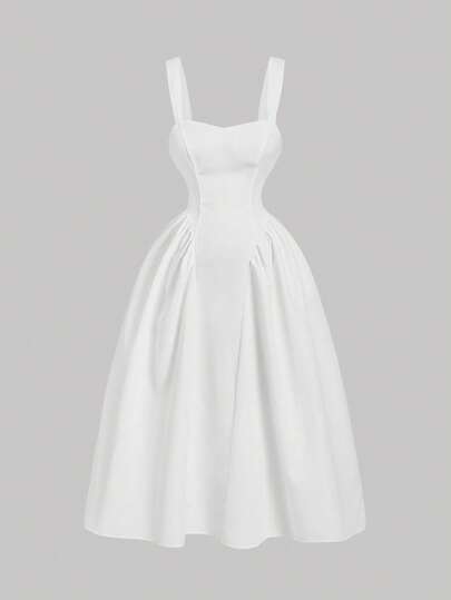 SHEIN MOD 大码休闲复古宫廷风喇叭长裙，毕业礼服，束腰连衣裙