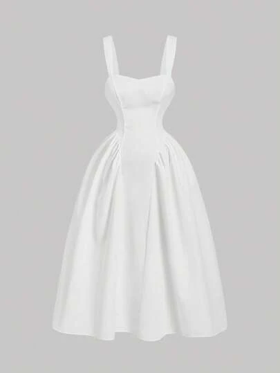 SHEIN MOD 大码休闲复古宫廷风喇叭长裙，毕业礼服，束腰连衣裙