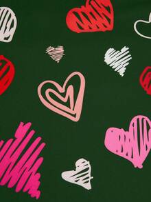 Sweetra Plus Size Women Heart Print Wide Leg Drawstring Jumpsuit - Army Green - View 4