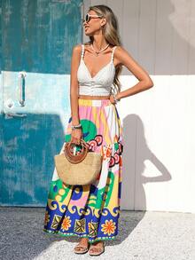 Vivid Eden 女士松紧腰宽松波西米亚印花半身裙 - 彩色 - 查看 6