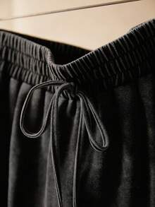 Elaquor 大码女式腰带花边休闲宽松短裤 春夏休闲度假短裤 - 黑色 - 查看 5