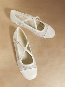 Rosivie Women's Casual Commuting Slip-On Shoes With Criss-Cross Buckle Design - Beige - View 3