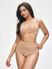 SHAPORA Women's Solid Color High Waist Elastic Shaping Briefs - Apricot - View 7