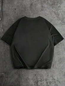 AXEPEAK 男士休闲数字印花圆领短袖T恤短裤套装，夏季 - 黑色 - 查看 4