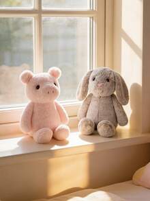 Cute Shaped Small Pig And Rabbit Plush Toys With Super Matte Carved Print Rabbit Fur Ultra-Soft Short Plush Material 28CM Handmade Dolls Fiber-Filled Animals Crochet Dolls Perfect Gift For Parents - Multicolor - View 7