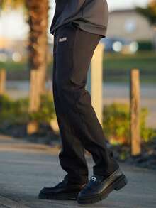 Heavens Edit 男士休闲加厚直筒裤，秋冬季时尚单品 - 黑色 - 查看 5