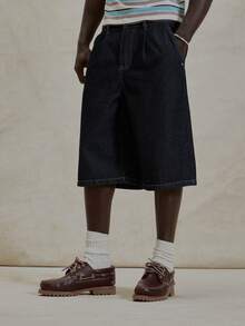 Musero Bermuda Style Raw Denim Look Shorts Basic Jorts Winter Essentials Streetstyle - Dark Wash - View 2