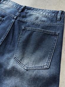ROMWE MEN Street Life 男士休闲日常牛仔短裤，带口袋和纽扣装饰 - 黑色 - 查看 8