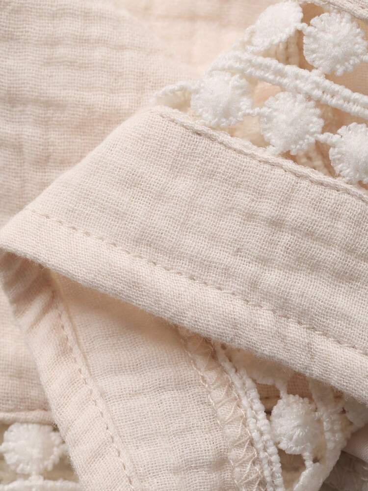 Women's Solid Color Patchwork Lace Elastic Waist Drawstring Straight Leg Casual Vacation Shorts, Summer Boho
