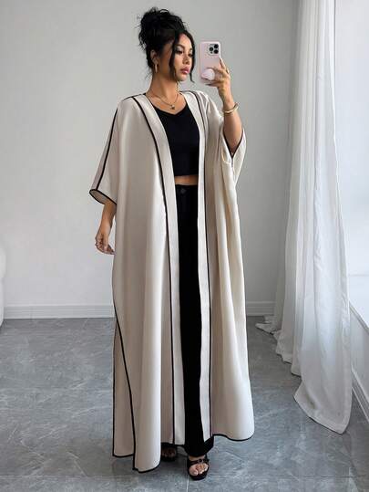 SHEIN Elenzya Black Contrast Trim Patchwork Loose Front Open Jacket