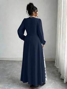 Elenzga Áo sườn xám kiểu Trung Quốc cỡ lớn, kiểu mới, thu đông, cúc hình ếch, thắt nút kiểu Trung Quốc, in tranh thủy mặc. - Màu xanh hải quân - Xem 2