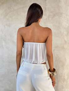 Aloruh Women's Sexy Strapless Loose Solid Color Top - White - View 2