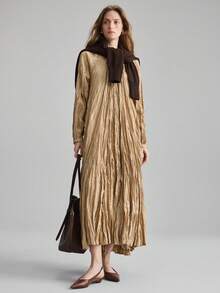 Ontre 2026春夏新款女士长裙，春夏服装，返校季，情人节装扮，女教师制服，晚宴礼服，商务休闲系腰褶长裙，情人节装扮，节日派对礼服，时尚百搭优雅女士长款正式礼服 - 咖啡棕 - 查看 4