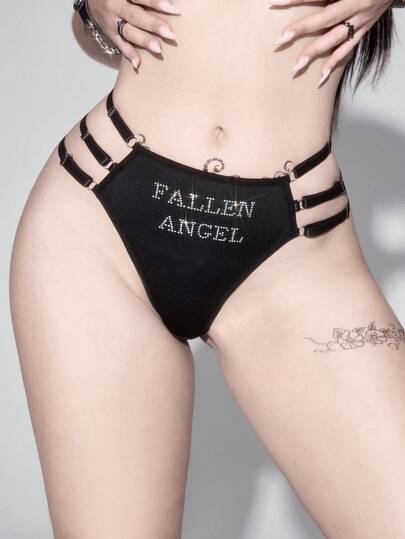 ROMWE 1pc Gothic Style Rhinestone Embellished Thong Panty