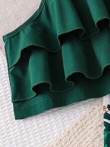 SHEIN Explorewe Bộ đồ đi nghỉ mát cho bé gái, áo hai dây xếp tầng kết hợp quần ống rộng in hoa, thanh lịch, phù hợp cho đi chơi hàng ngày, đi biển và chụp ảnh. - màu xanh lá - Xem 6