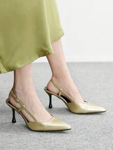 CUCCOO BIZCHIC Zapatos de tacón con estampado de piel de serpiente elegante para mujer, adecuados para ir al trabajo o para Navidad - Dorado - Ver 4