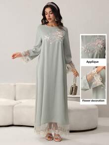 Yasmyna Vestido elegante com apliques em estilo árabe para mulheres - Verde - Ver 2